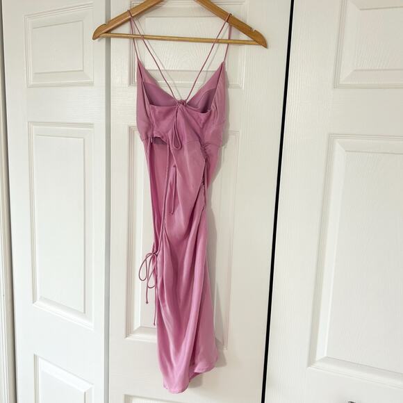 For Love & Lemons Kyra Silk Mini Dress Pink Satin Cowl Neck Open Side Size Small - Picture 4 of 9